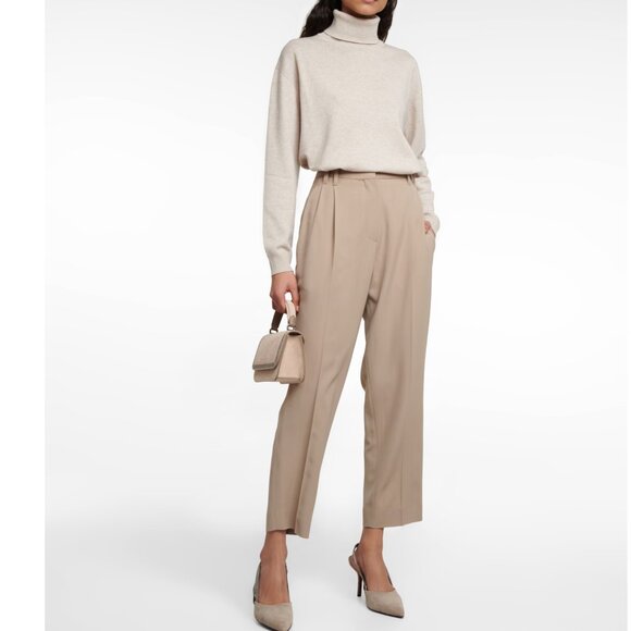 Brunello Cucinelli Beige Pants Monili Trim Belt Loop Virgin Wool Size 14 - Picture 2 of 10